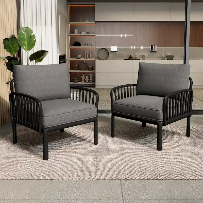 ( SET OF 2 ) Outdoor Patio Club Chair, Modern Patio Furniture, Waterproof Thick Cushion Deep Seating for Porch, Balcony