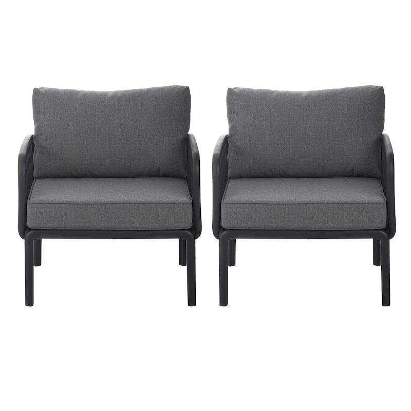 ( SET OF 2 ) Outdoor Patio Club Chair, Modern Patio Furniture, Waterproof Thick Cushion Deep Seating for Porch, Balcony