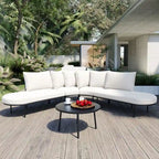 Half-Moon Patio Sofa Set with Coffee Table, All-Weather Curved Outdoor Furniture Set with Padded Seats and Backrest