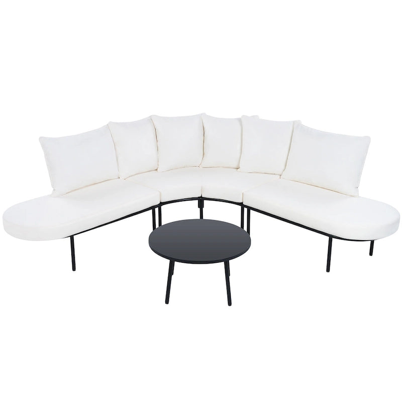 Half-Moon Patio Sofa Set with Coffee Table, All-Weather Curved Outdoor Furniture Set with Padded Seats and Backrest