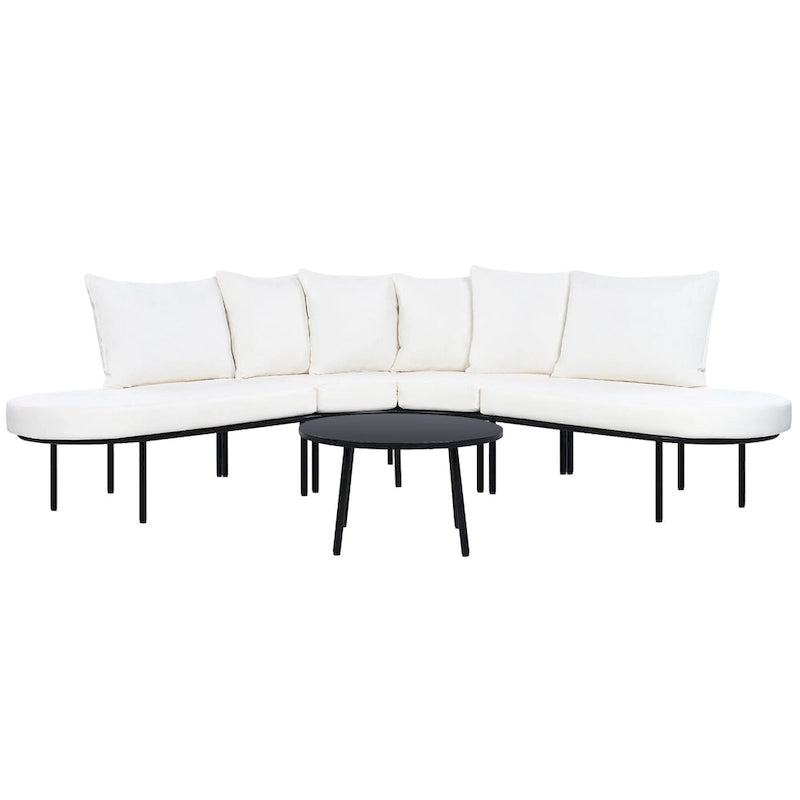 Half-Moon Patio Sofa Set with Coffee Table, All-Weather Curved Outdoor Furniture Set with Padded Seats and Backrest