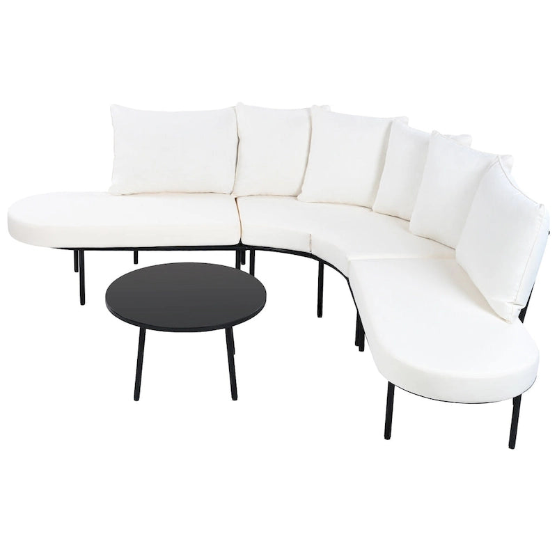Half-Moon Patio Sofa Set with Coffee Table, All-Weather Curved Outdoor Furniture Set with Padded Seats and Backrest