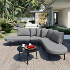 Half-Moon Patio Sofa Set with Coffee Table, All-Weather Curved Outdoor Furniture Set with Padded Seats and Backrest