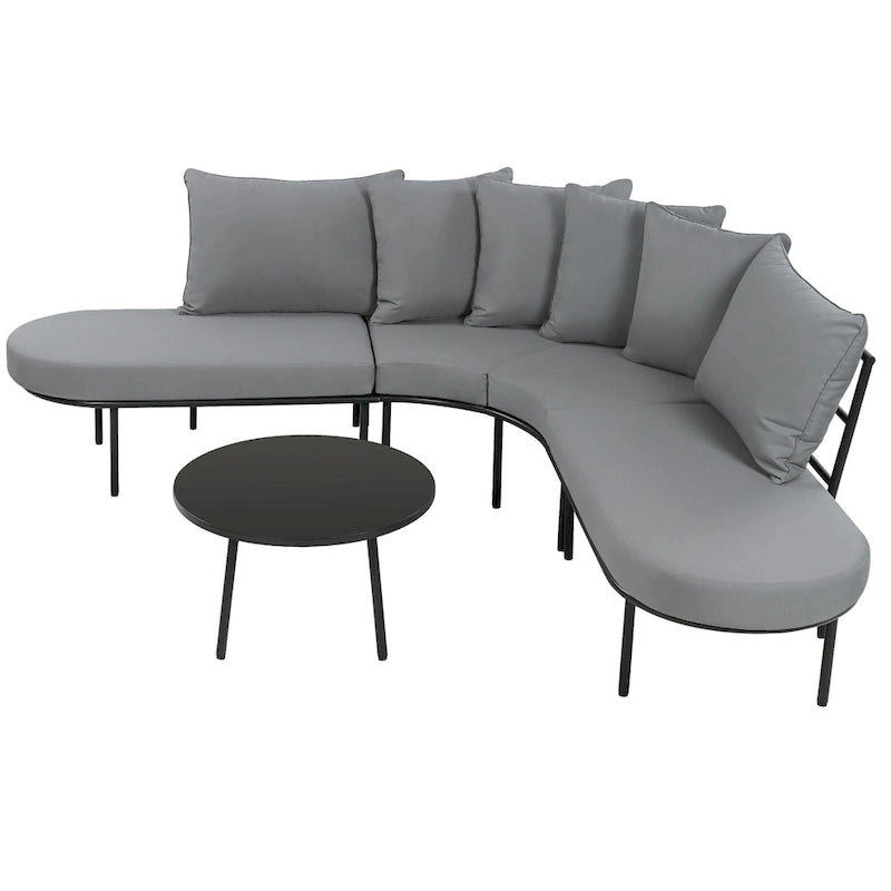 Half-Moon Patio Sofa Set with Coffee Table, All-Weather Curved Outdoor Furniture Set with Padded Seats and Backrest