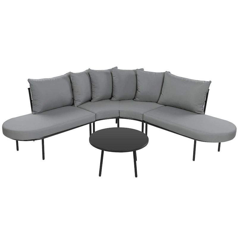 Half-Moon Patio Sofa Set with Coffee Table, All-Weather Curved Outdoor Furniture Set with Padded Seats and Backrest