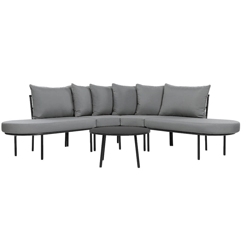 Half-Moon Patio Sofa Set with Coffee Table, All-Weather Curved Outdoor Furniture Set with Padded Seats and Backrest