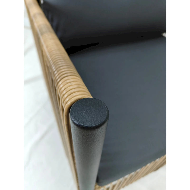 2 Pcs Outdoor PE Wicker 2 Seater Sofa Set, All Weather Patio Conversation Furniture Set with Rectangle Coffee Table