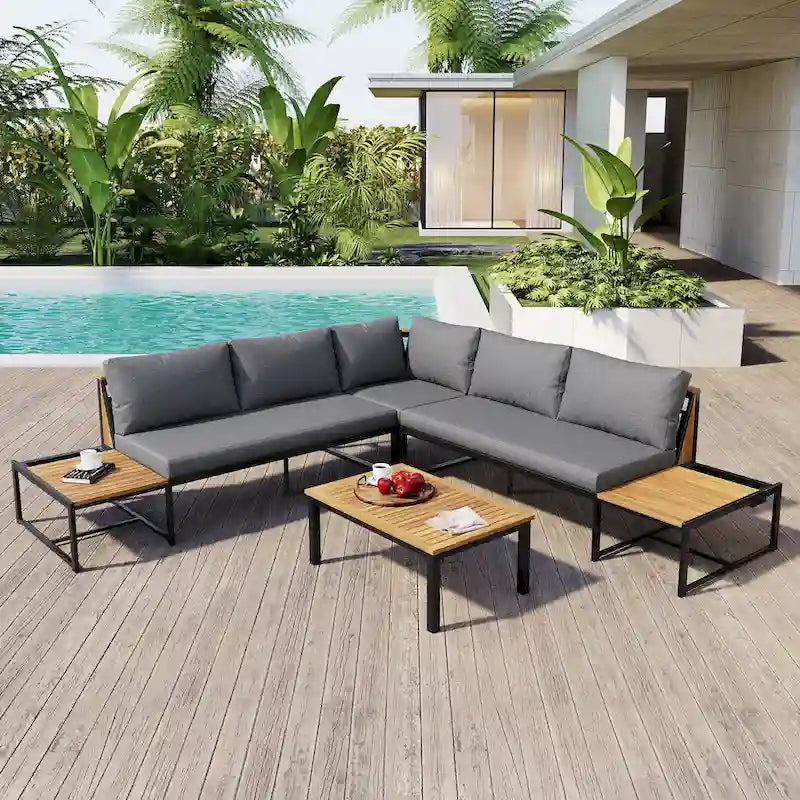 4-Piece Outdoor Sofa Set with Waterproof Cushions and Durable Iron-Wood Design