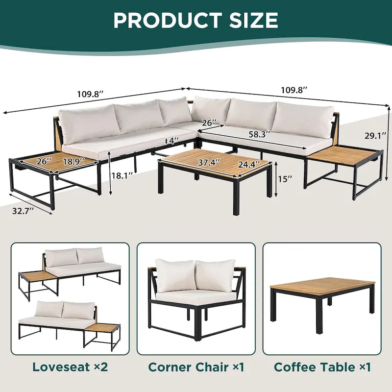 4-Piece Outdoor Sofa Set with Waterproof Cushions and Durable Iron-Wood Design