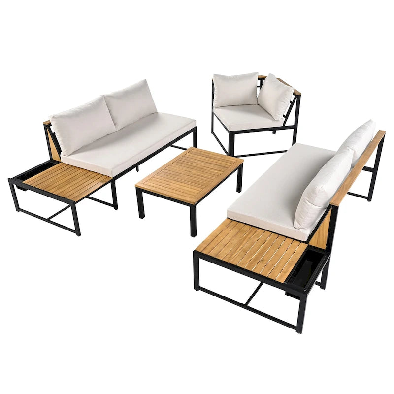 4-Piece Outdoor Sofa Set with Waterproof Cushions and Durable Iron-Wood Design