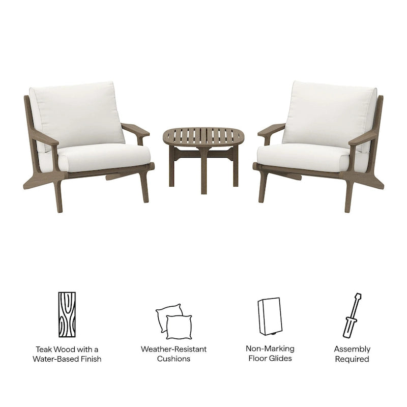 Saratoga 3-Piece Outdoor Patio Teak Wood Furniture Set with Lounge Chairs and Side Table