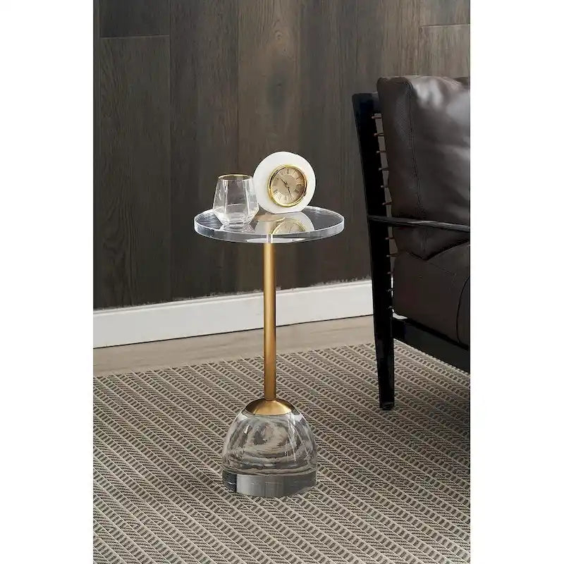 Acrylic Top Brass Base Solid Side Table (Set of 2)