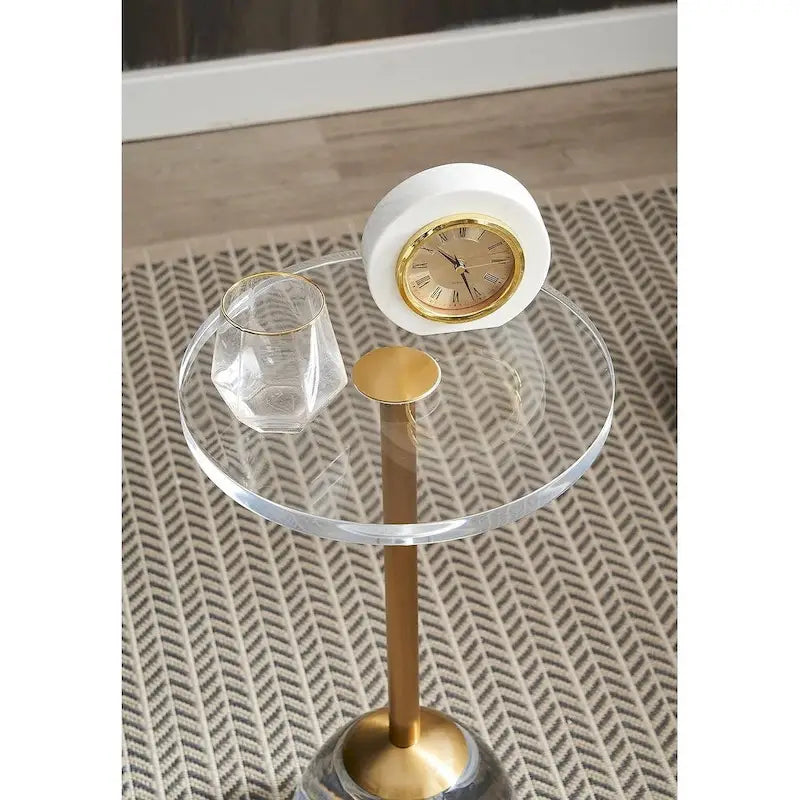 Acrylic Top Brass Base Solid Side Table (Set of 2)