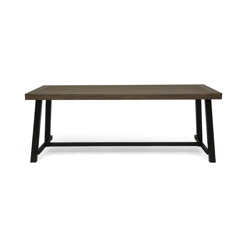 Leslee Outdoor Dining Table, Brown Top, Black Wood Rectangular 79 Inch