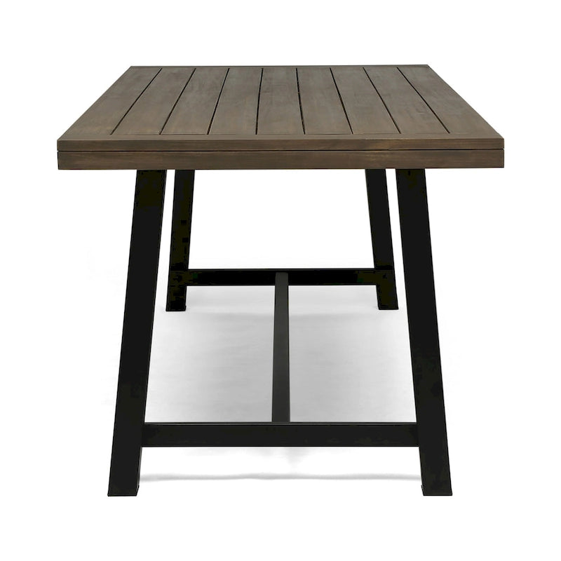 Leslee Outdoor Dining Table, Brown Top, Black Wood Rectangular 79 Inch