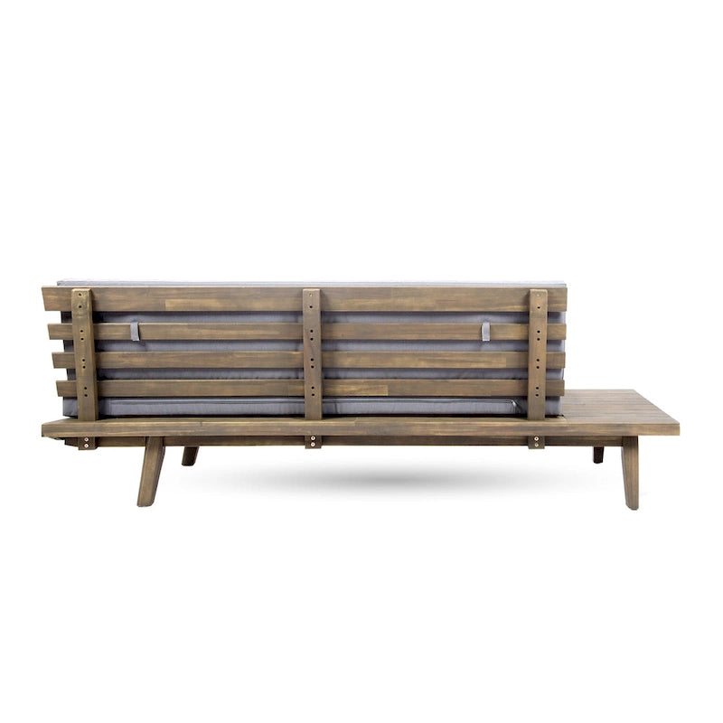 Outdoor 2-Seater Sofa, 76 Inch Slatted Acacia Wood w Built in Table