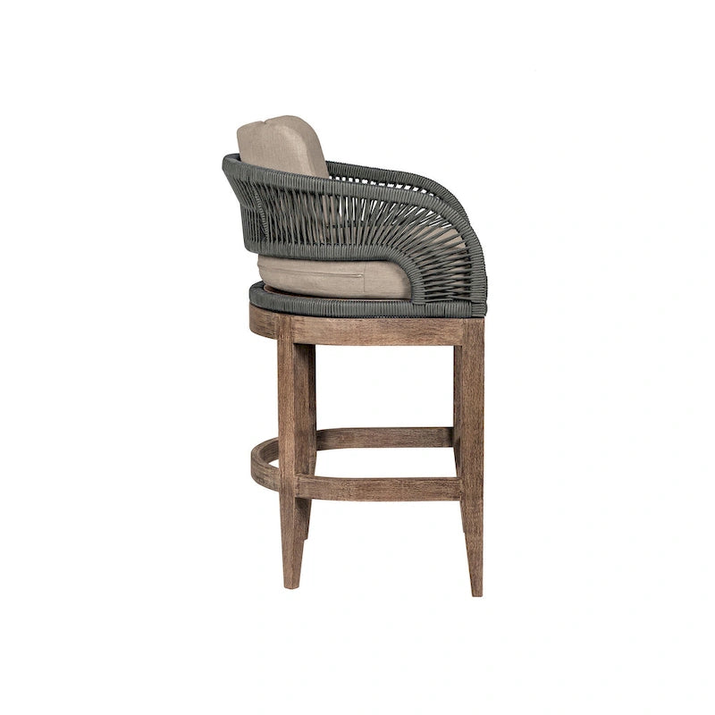 Kimi 26 Inch Outdoor Patio Counter Stool Chair, Olefin and Gray Woven Rope