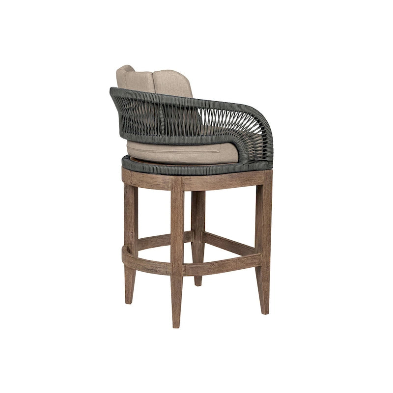Kimi 26 Inch Outdoor Patio Counter Stool Chair, Olefin and Gray Woven Rope