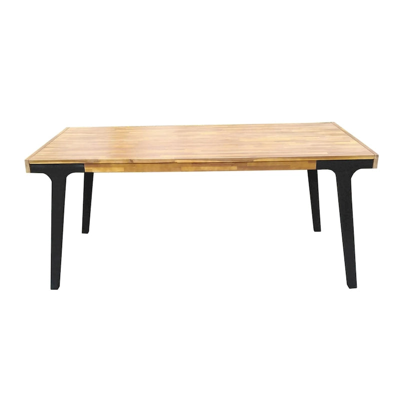 Sheldon Outdoor Dining Table, Rectangular 69 Inch Brown Wood, Black