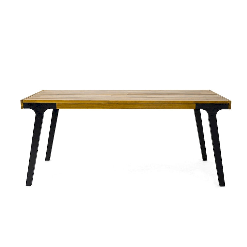 Sheldon Outdoor Dining Table, Rectangular 69 Inch Brown Wood, Black
