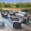 St. Lucia Outdoor 7 Seater Wicker Chat Set with Fire Pit by Christopher Knight Home