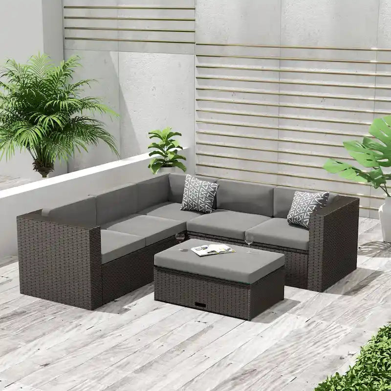 Ander Outdoor Patio Sectional Sofa Conversation Set with Cushions