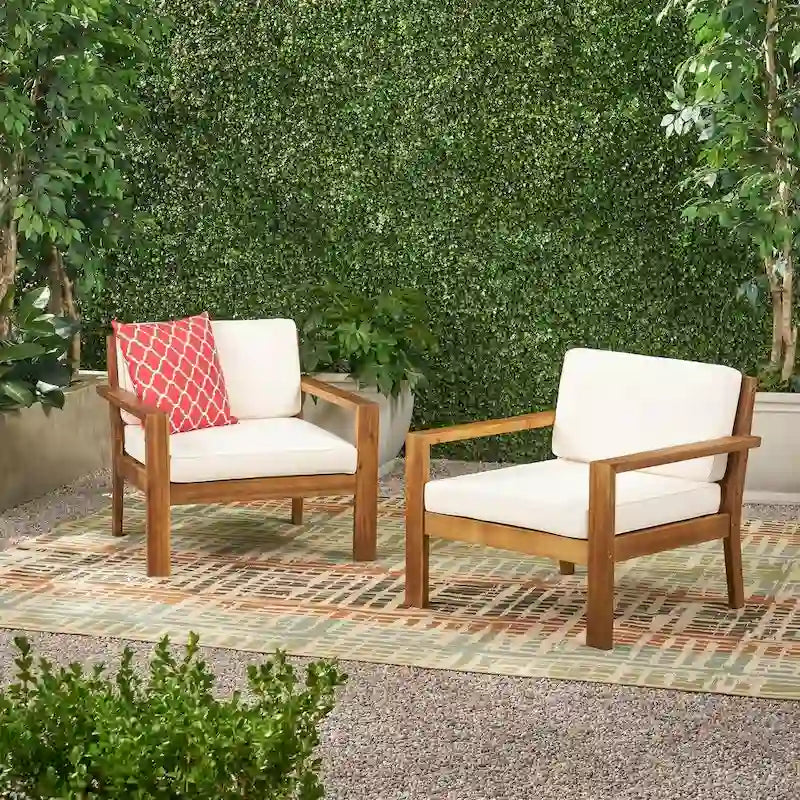 Santa Ana Outdoor Acacia Wood Club Chairs with Cushions (Set of 2) by Christopher Knight Home