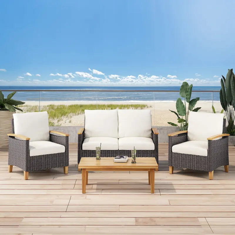 Isla Outdoor 4-seater Coffee Table Chat Set by Christopher Knight Home