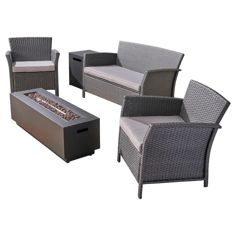 St. Lucia Outdoor 4 Seater Wicker Chat Set with Fire Pit by Christopher Knight Home