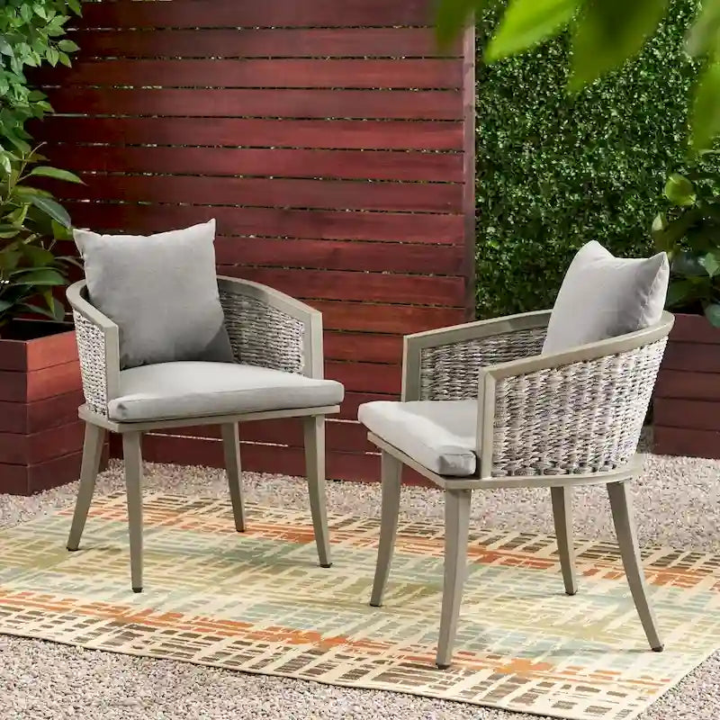 Pebble Outdoor Boho Wicker Club Chair with Cushions (Set of 2) by Christopher Knight Home