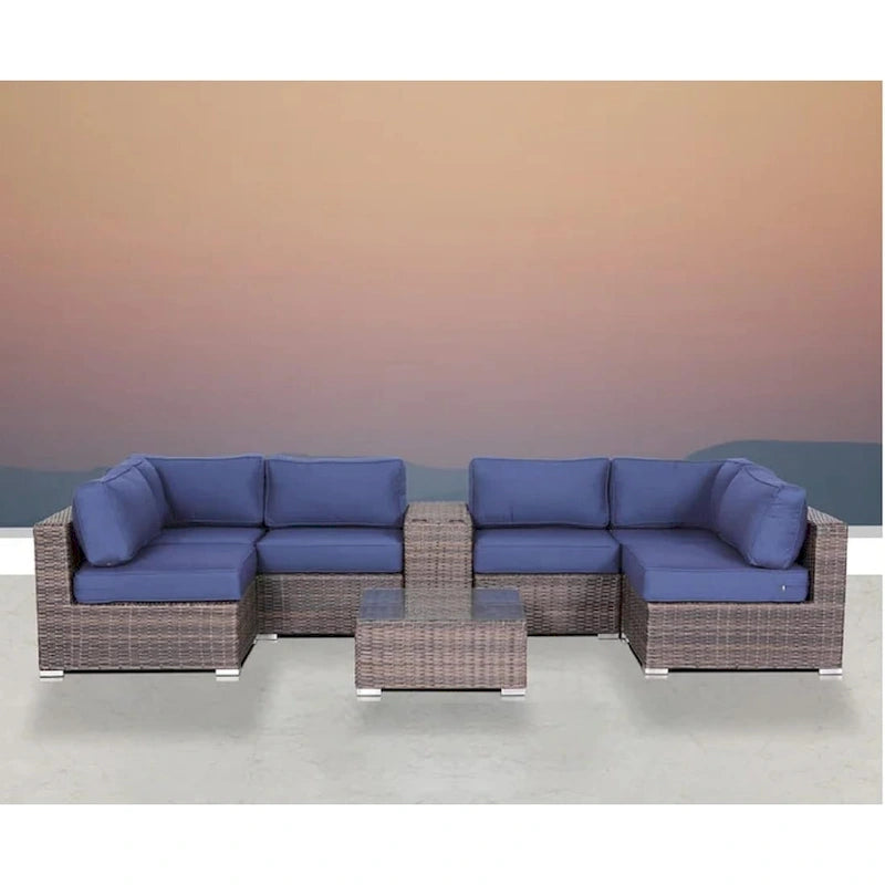 LSI 8 Piece Sectional Seating Group With Sunbrella Navy blue Cushion