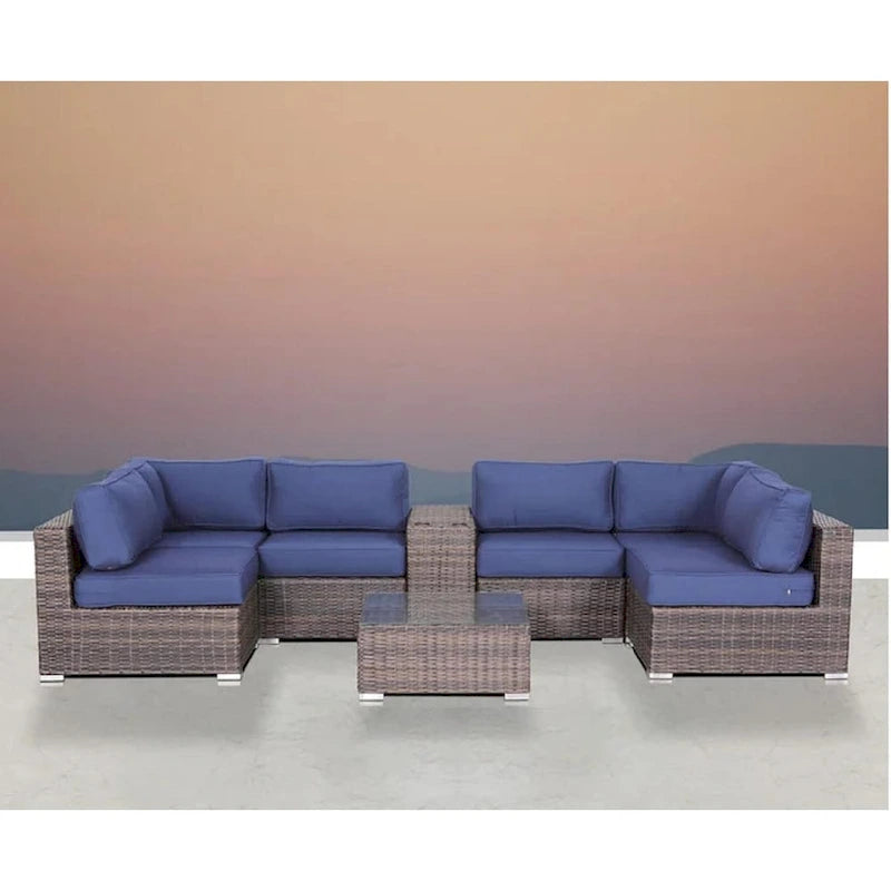 LSI 8 Piece Sectional Seating Group With Sunbrella Navy blue Cushion