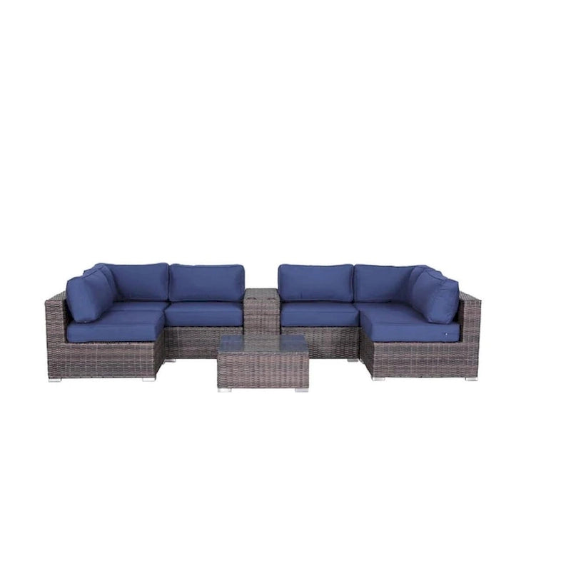 LSI 8 Piece Sectional Seating Group With Sunbrella Navy blue Cushion