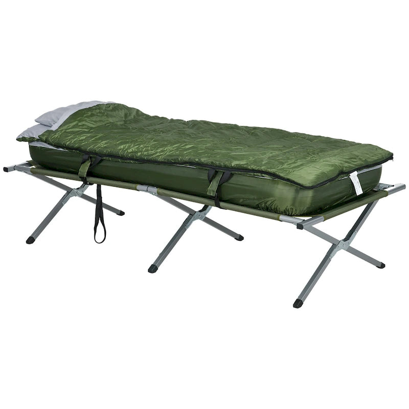 Outsunny Camping Cot, Outdoor Folding Bed Set with Mattress, Sleeping Bag, Pillow, and Carry Bag, Comfortable and Portable
