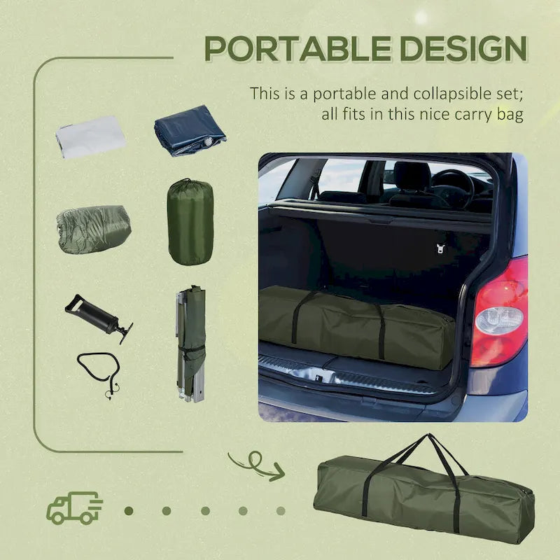 Outsunny Camping Cot, Outdoor Folding Bed Set with Mattress, Sleeping Bag, Pillow, and Carry Bag, Comfortable and Portable