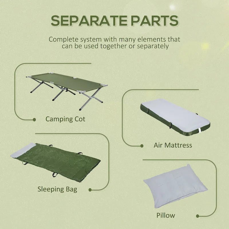 Outsunny Camping Cot, Outdoor Folding Bed Set with Mattress, Sleeping Bag, Pillow, and Carry Bag, Comfortable and Portable