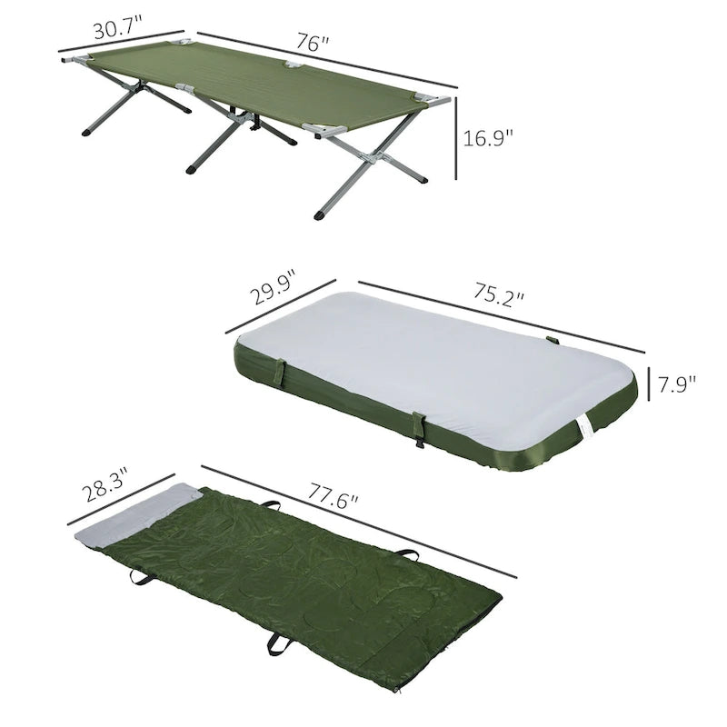 Outsunny Camping Cot, Outdoor Folding Bed Set with Mattress, Sleeping Bag, Pillow, and Carry Bag, Comfortable and Portable