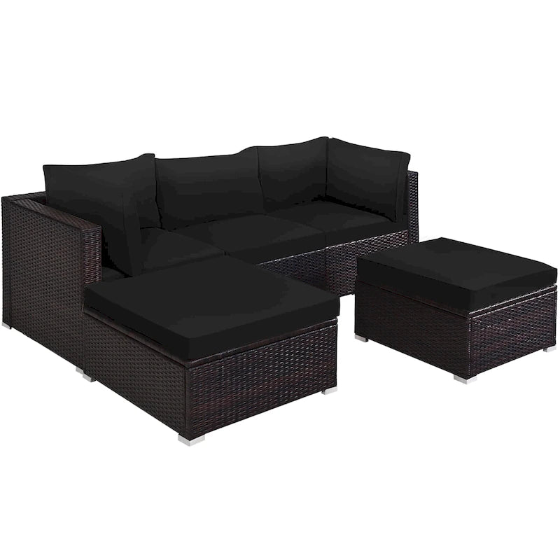 5PCS Patio Rattan Furniture Set Sectional Conversation Set Black