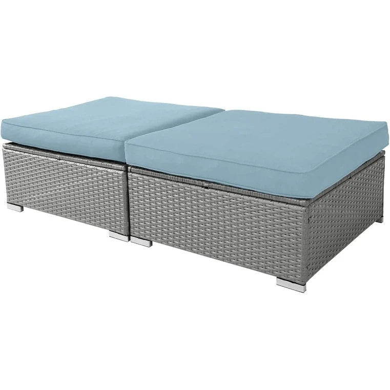2 Pieces Outdoor Patio Rattan Grey Wicker Ottoman Cushioned Seat