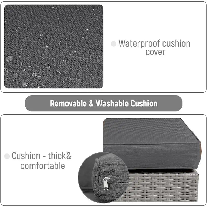 2 Pieces Outdoor Patio Rattan Grey Wicker Ottoman Cushioned Seat