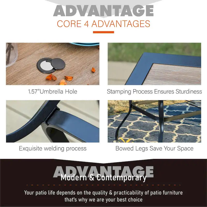 MAISON ARTS 7-Piece / 5-Piece Padded Textilene Chairs with Wave Arms & Wood-like Table Patio Dining Set