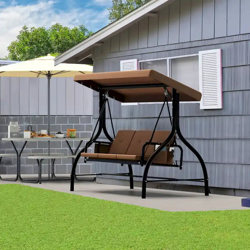 3 Person Metal Porch Swing with Canopy