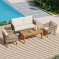 TREXM 4-Piece Patio Conversation Set, Solid Wood Loveseat, 2 Chairs and Table