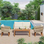 TREXM 4-Piece Patio Conversation Set, Solid Wood Loveseat, 2 Chairs and Table