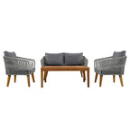 TREXM 4-Piece Patio Conversation Set, Solid Wood Loveseat, 2 Chairs and Table