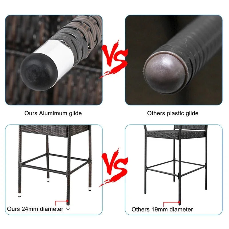 Outdoor 2-Piece Brown Rattan Bar Stools Wicker High Bar Chairs