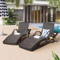 2-Piece 80 Lounge Chairs,Patio Rattan Reclining Chair Pull-out Table Adjustable Backrest Ergonomic Wave Sunbathing Recliners