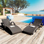 2-Piece 80 Lounge Chairs,Patio Rattan Reclining Chair Pull-out Table Adjustable Backrest Ergonomic Wave Sunbathing Recliners