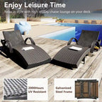 2-Piece 80 Lounge Chairs,Patio Rattan Reclining Chair Pull-out Table Adjustable Backrest Ergonomic Wave Sunbathing Recliners