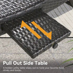 2-Piece 80 Lounge Chairs,Patio Rattan Reclining Chair Pull-out Table Adjustable Backrest Ergonomic Wave Sunbathing Recliners